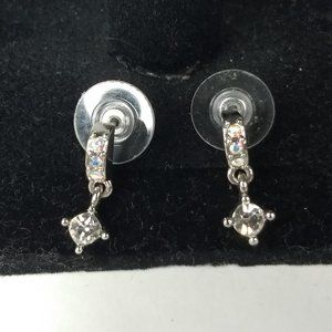 M4M Crystal Stud Dangle Drop Charm Silver Tone Earrings Half Circle Wedding